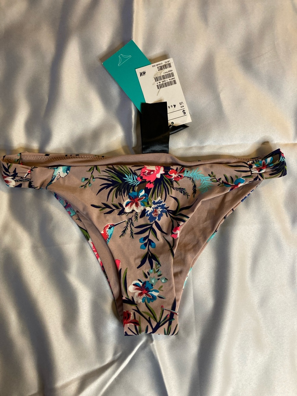 H&M Floral Bikini Bottom - Taupe with Pink & Blue Accents
